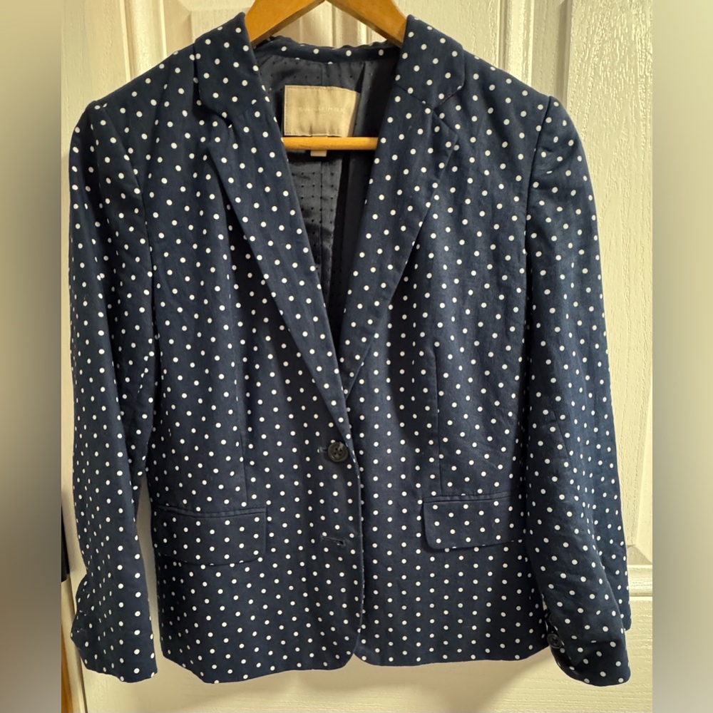 Banana Republic Navy Blazer with White Polka Dots